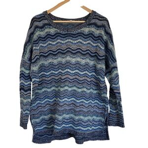 J Jill‎ Womens Pullover Tunic Length Sweater Blue White Wave Pattern Size XL
